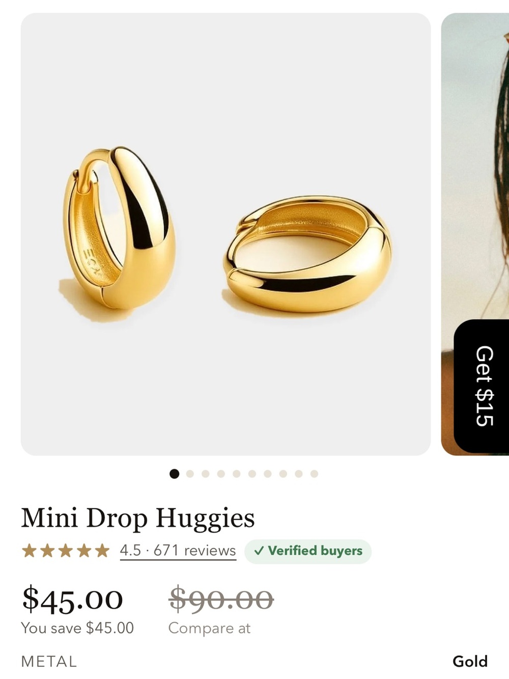 Mini Drop Huggies Gold Earrings